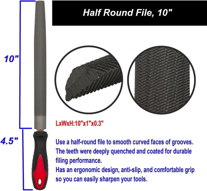 VASTOOLS Bastard Metal Files,10In. Half Round,Flat,Round,American Pattern Files,T12 Hardened Steel, for Deburring,Ideal for Tools,Wood, Metal, Plastic, - Image 2